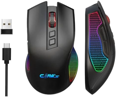 Claw's Crossfire Air V1 Kablosuz 10000 Dpi Pixart PMW3325 Sensör Makro Yazılımlı Chromatic RGB Kablosuz Gaming Mouse - Siyah (2.4 GHz Kablosuz + BT5.1 + Type-C ile Kullanım Desteği)