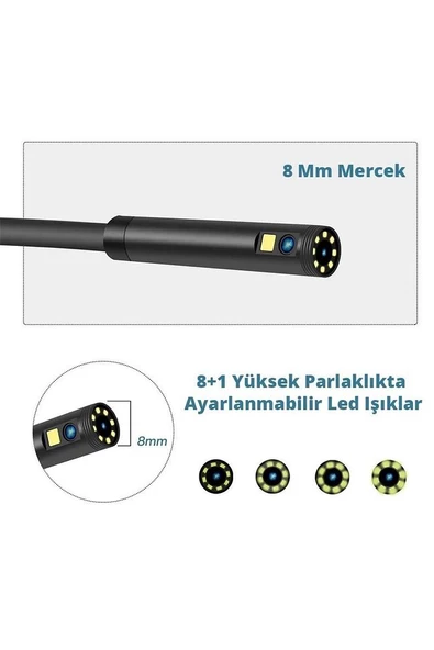 PM-7869 10 Metre Kablolu 8mm HD 1080P Endeskop Yılan Kamera - 2