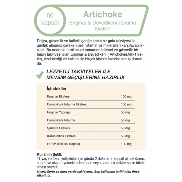 Enginar Ekstreli & Devedikeni Tohumu Ekstreli 500 Mg 60 Kapsül - 4