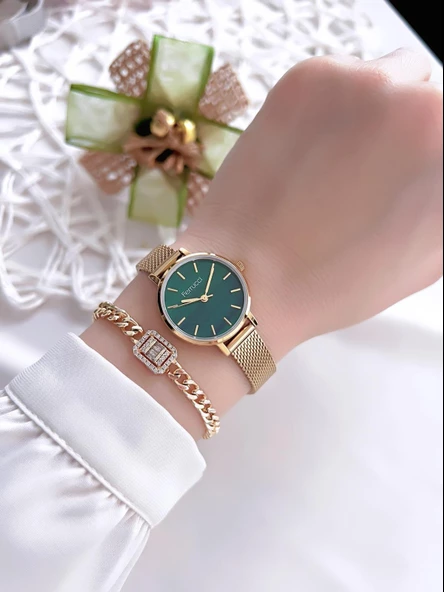 Ferrucci Kadın Kol Saati+Bileklik Özel Seri Çelik Kordon Kararma Renk Atma Yapmaz VS.BLKT.0081 - Resim 2