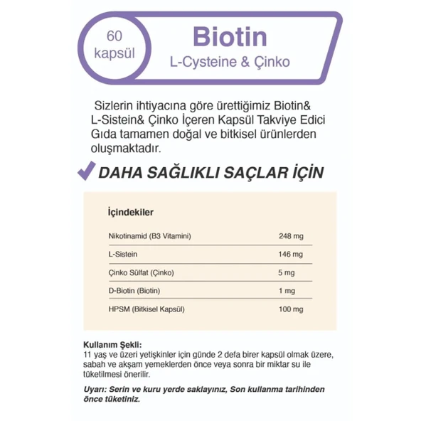 Biotin & L-Sistein & Çinko 500 Mg 60 Kapsül - 4