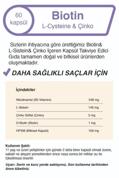 Biotin & L-Sistein & Çinko 500 Mg 60 Kapsül - 4