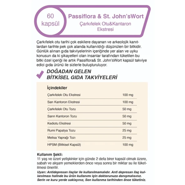 Çarkıfelek Otu & Kantaron Ekstreli 500 Mg 60 Kapsül - 4
