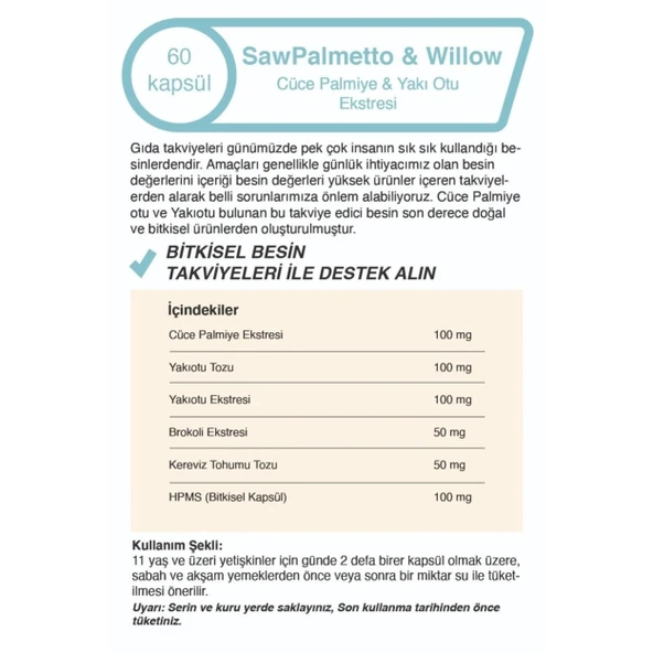 Cüce Palmiye & Yakı Otu Ekstresi 500 Mg 60 Kapsül - 4