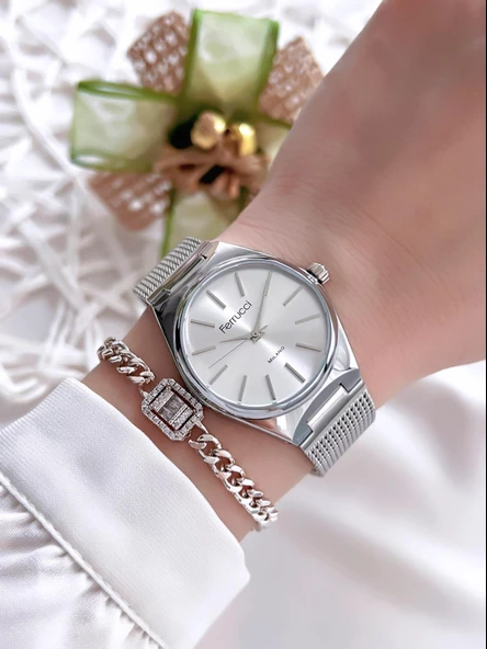 Ferrucci Kadın Kol Saati+Bileklik Özel Seri Çelik Kordon Kararma Renk Atma Yapmaz VS.BLKT.0079 - Resim 2