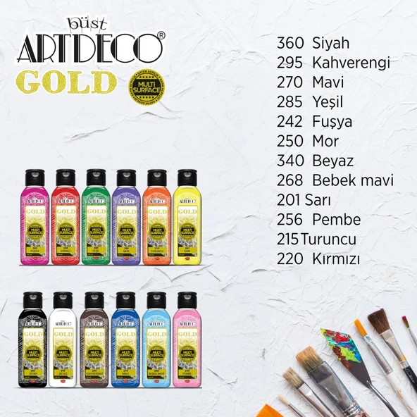 Artdeco Gold 140ml MULTİ SURFACE 12'li Tüm Yüzeylere Uygun Akrilik Boya Seti - 2