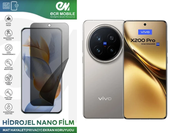 Vivo X200 Pro ile Uyumlu Hidrojel Nano Ekran Koruyucu Film HAYALET(Privacy)