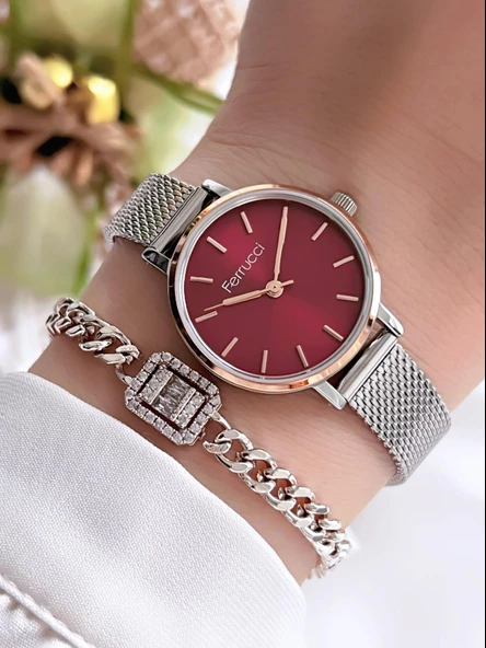 Ferrucci Kadın Kol Saati+Bileklik Özel Seri Çelik Kordon Kararma Renk Atma Yapmaz VS.BLKT.0084 ürün görseli