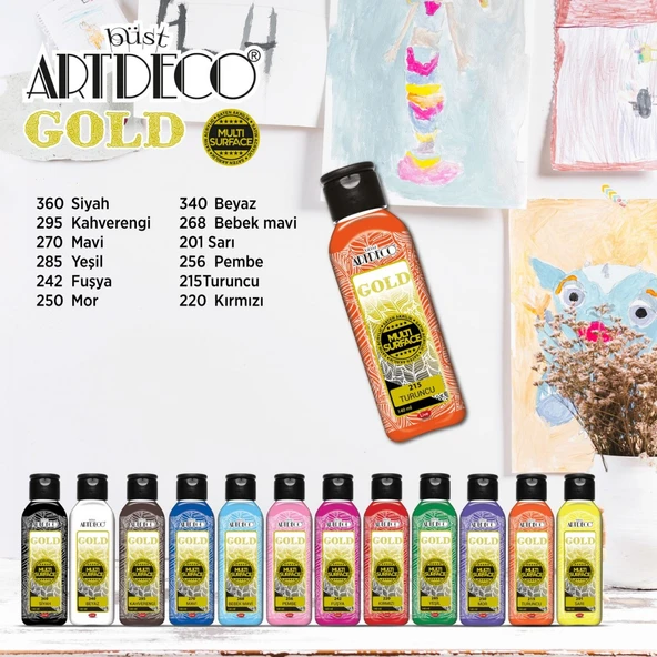 Artdeco Gold 140ml MULTİ SURFACE 12'li Tüm Yüzeylere Uygun Akrilik Boya Seti - 3