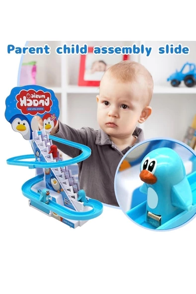 Oyuncak Penguen Kaydıraklı Işıklı Sesli Set Dön Dolaş Kaydıraklı Merdivenli Penguen - 4