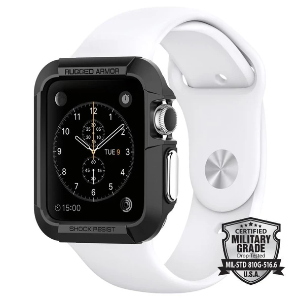 Spigen Apple Watch 3/2/1 ile Uyumlu Kılıf Rugged Armor (42mm) Smooth Black