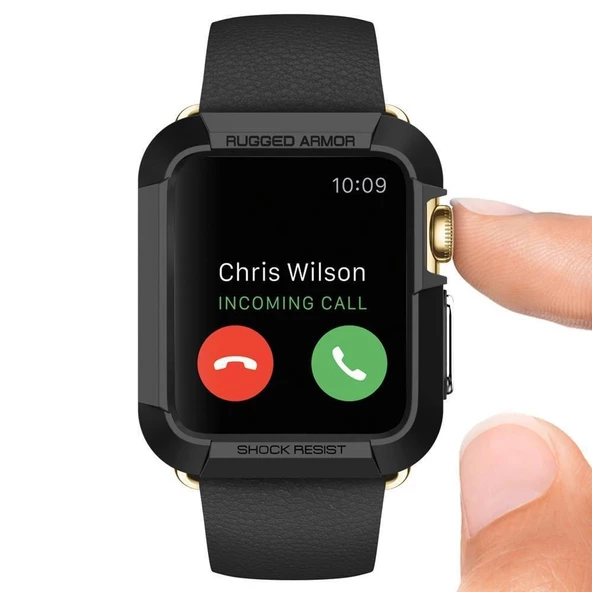 Spigen Apple Watch 3/2/1 ile Uyumlu Kılıf Rugged Armor (42mm) Smooth Black - 8
