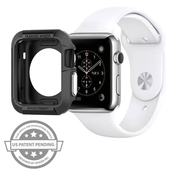 Spigen Apple Watch 3/2/1 ile Uyumlu Kılıf Rugged Armor (42mm) Smooth Black - 2