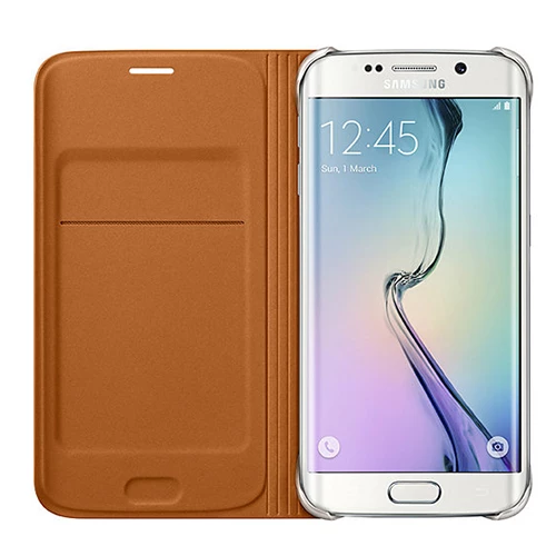 Galaxy S6 Edge ile Uyumlu Flip Wallet (Deri Görünümlü) Turuncu EF-WG925POEGWW - 3