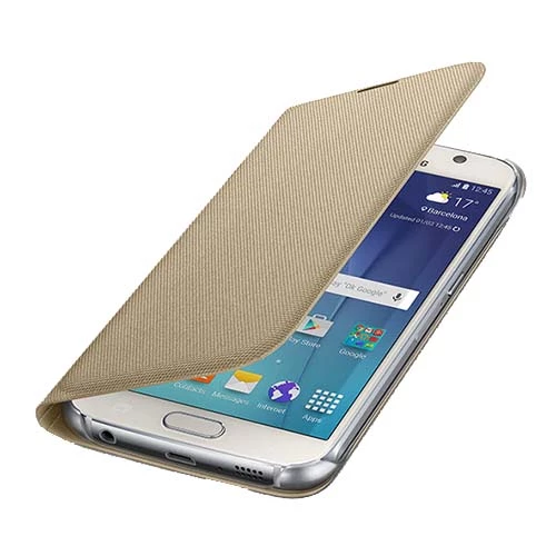 Galaxy S6 ile Uyumlu Flip Wallet (Tekstil) Altın EF-WG920BFEGWW (Out)