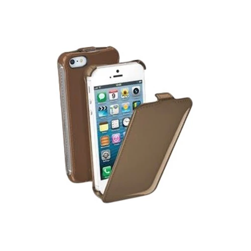 Cellular Line iPhone SE/5S/5 ile Uyumlu Flap Glossy Mıknatıssız Kılıf Kahverengi-FLAPGLOSSIPHONE5BR(Out)