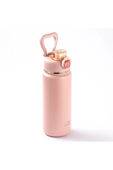 OKADI ÇIKARILABİLİR PİPETLİ PEMBE PASLANMAZ ÇELİK TERMOS 750ML