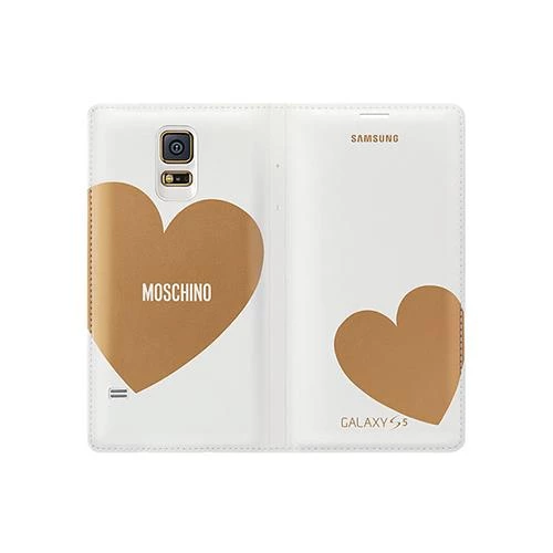 Galaxy S5 ile Uyumlu Moschino Flip Wallet Kılıf Altın Kalp EF-WG900RFEGWW (Out)