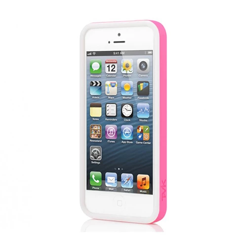Tavik iPhone SE/5S/5 ile Uyumlu Kılıf Bumper Beyaz Pembe PKG1170 - 5