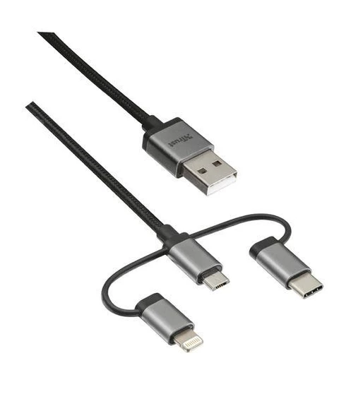 Trust 22693 3'ü1 Arada Şarj ve Senkronizasyon Kablosu (Lightning-Micro USB-Type C)