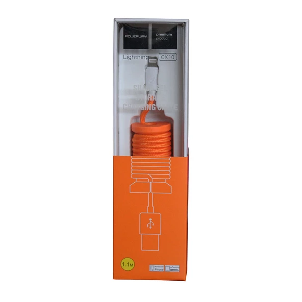 Powerway Lightning Hızlı Şarj Kablosu Örgülü 1.1M CX10 Turuncu