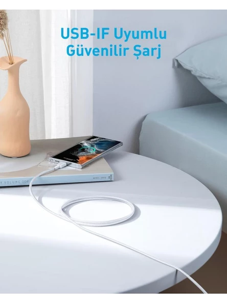 Anker 322 PowerLine USB-C to USB-C Örgülü Kablo 3ft/0.9m 60W - Beyaz - 3