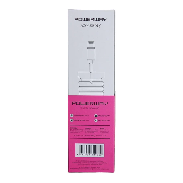 Powerway Lightning Hızlı Şarj Kablosu Örgülü 1.1M CX10 Pembe - 2