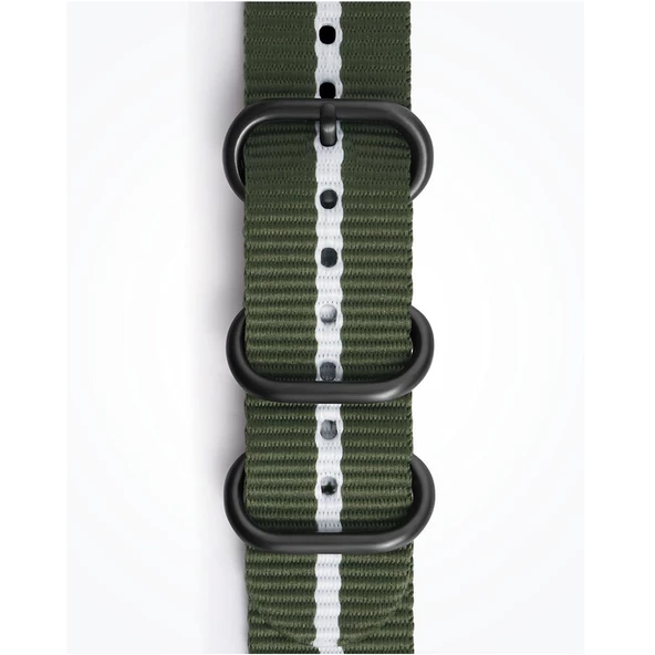 Strap Studio Gear Sport ile Uyumlu Premium Nato Kayış Yeşil / Beyaz - 3