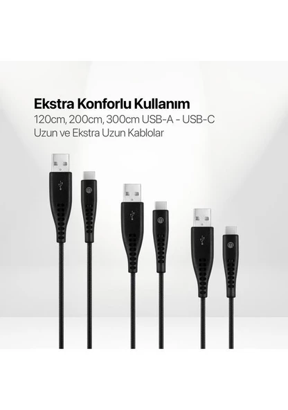 Mojue Usb-C 3’lü Şarj Kablosu Seti Ekstra Dayanıklı Usb-A Usb-C 2A (Mojue By Ttec)  120/200/300CM - 2