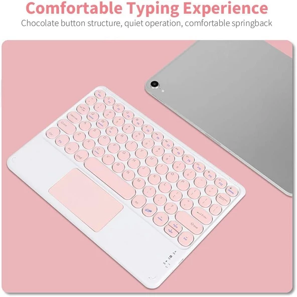 Samsung Galaxy Tab A SM-T287 7" Uyumlu Kablosuz Bluetooth Şarjlı TouchPad'li Klavye Mouse Seti - Pembe - 3