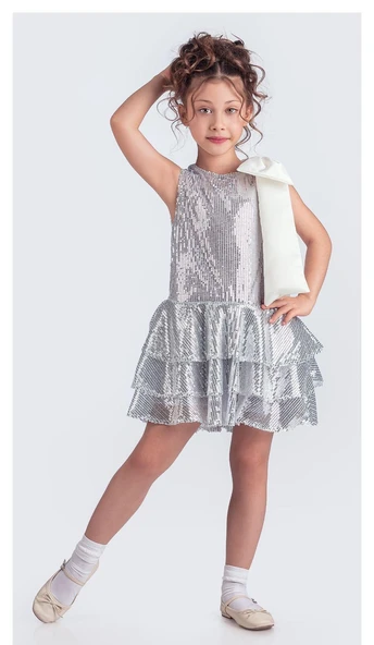 Yaka Fiyonk Işıltılı Pul Payet Kumaş Kız Çocuk Abiye Elbise M00702 - Resim 12