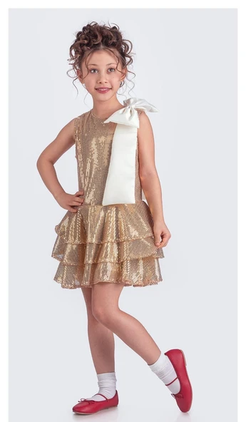 Yaka Fiyonk Işıltılı Pul Payet Kumaş Kız Çocuk Abiye Elbise M00702 ürün görseli 1