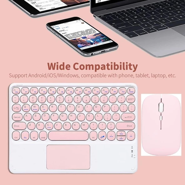Honor Pad X8a Tablet 11" Uyumlu Kablosuz Bluetooth Şarjlı TouchPad'li Klavye Mouse Seti - Pembe - 5
