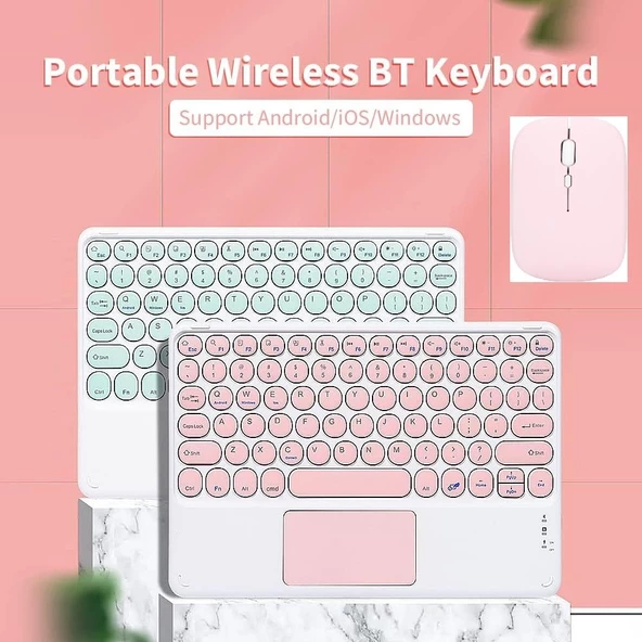 Honor Pad X8a Tablet 11" Uyumlu Kablosuz Bluetooth Şarjlı TouchPad'li Klavye Mouse Seti - Pembe - 2