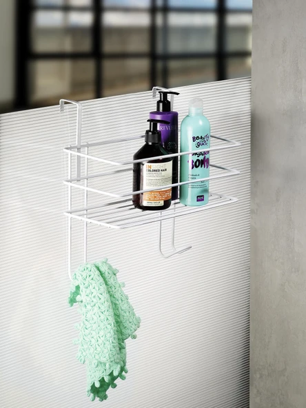 Ömür Boyu Paslanmaz Beyaz Askılı Banyo Duş Rafı - Sabunluk ve Şampuanlık ürün görseli