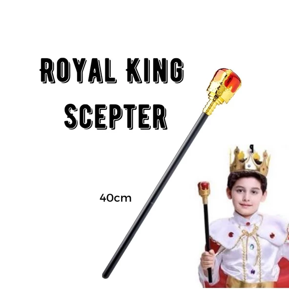 Nessiworld Çocuk Boy Altın Renk Kral Tacı ve Kırmızı Topuzlu Kral Asası - 2