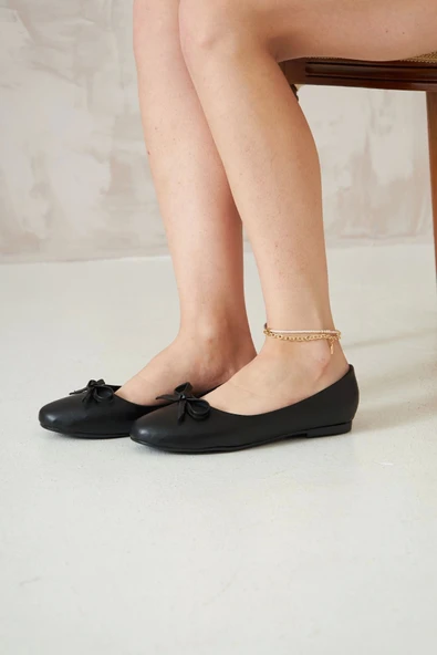 Kadın Siyah Fiyonklu Babet Tam Kalıp - 5