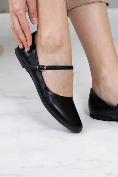 Kadın Babet Bağlamalı Tokalı Siyah Cilt 5390 Tam Kalıp - 5