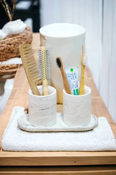 Banyo Seti Tepsili Diş Fırçalık, Diş Macunluk, Makyaj Organizeri,Banyo Takımı - 2