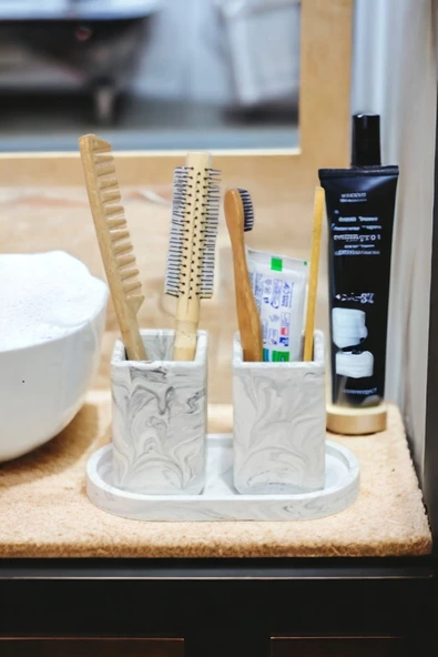 Banyo Seti Tepsili Diş Fırçalık, Diş Macunluk, Makyaj Organizeri,Banyo Takımı - 3