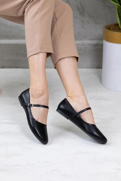 Kadın Babet Bağlamalı Tokalı Siyah Cilt 5390 Tam Kalıp - 4