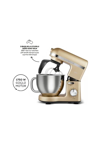 Karaca Mastermaid Chef Pro Çift Kollu 1750 W 5 lt Mineral Gold Stand Mikser