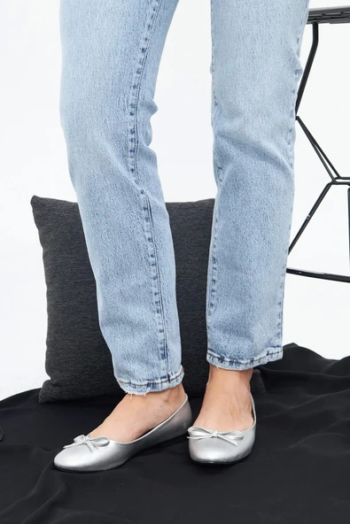 Kadın Babet Fiyonklu Mat Gümüş 5335 Tam Kalıp - 4