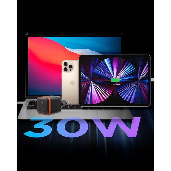 Spigen 30W USB-C Ultra Mini Hızlı Şarj Aleti Samsung PPS / Isı Düşürücü GaN Destekli Akım Korumalı Güç Adaptörü iPhone & Android & iPad & MacBook Type-C Black- ACH08448 - 10