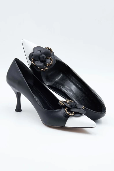 Kadın Abiye Ayakkabı Siyah Beyaz Tokalı 7cm Topuklu Tam Kalıp - 8