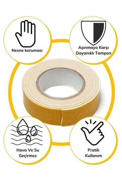 Çok Amaçlı Tüm Yüzeylerde Kullanıma Uygun Beyaz Çift Taraflı Köpük Sünger Montaj Bant - 8