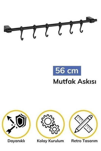Duvara Monte Edilen 6 Kancalı Dekor Kaşıklık ve Kupa Askısı - 12