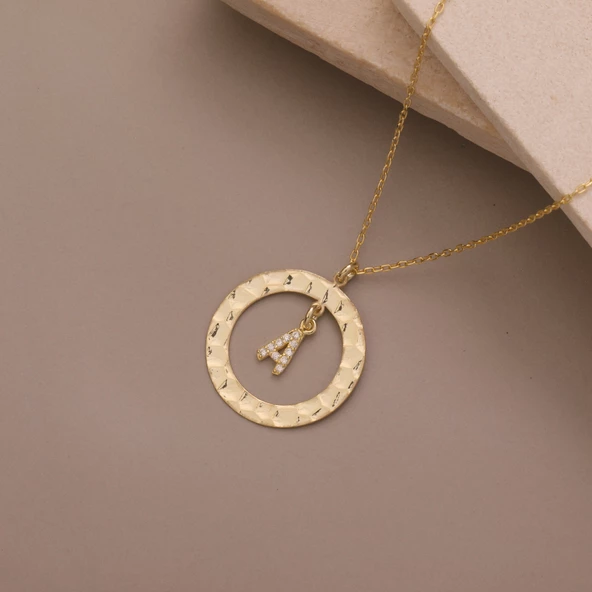 925 Ayar Gümüş Taşlı Harfli Dokulu Çerçeve Kolye - Resim 3