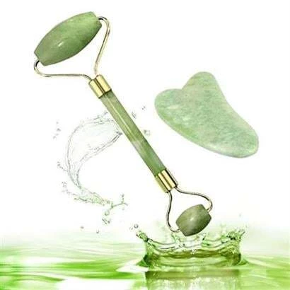 Çift Taraflı 2li Cilt Yüz Masaj Aleti Jade Roller Yeşim  Taşı Seti - 3