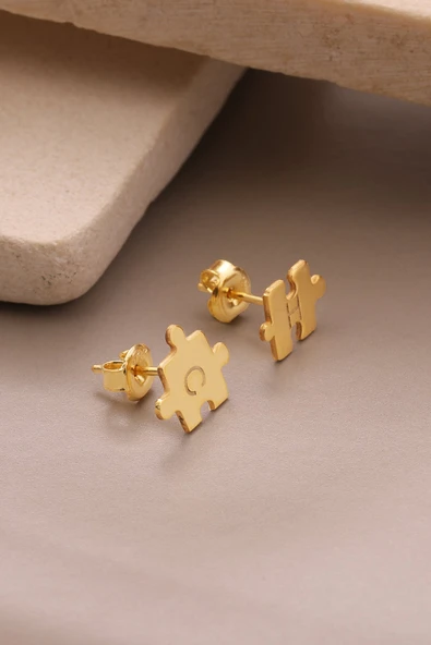 925 Ayar Gümüş Harfli Puzzle Küpe - 3
